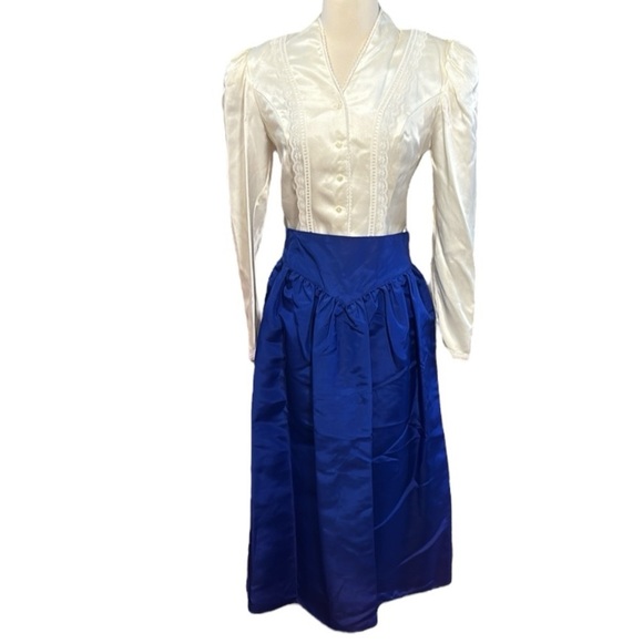 Vintage 80s Gunne Sax Blue Midi A-Line Pleated Taffeta Skirt size 7 or small - Picture 5 of 14